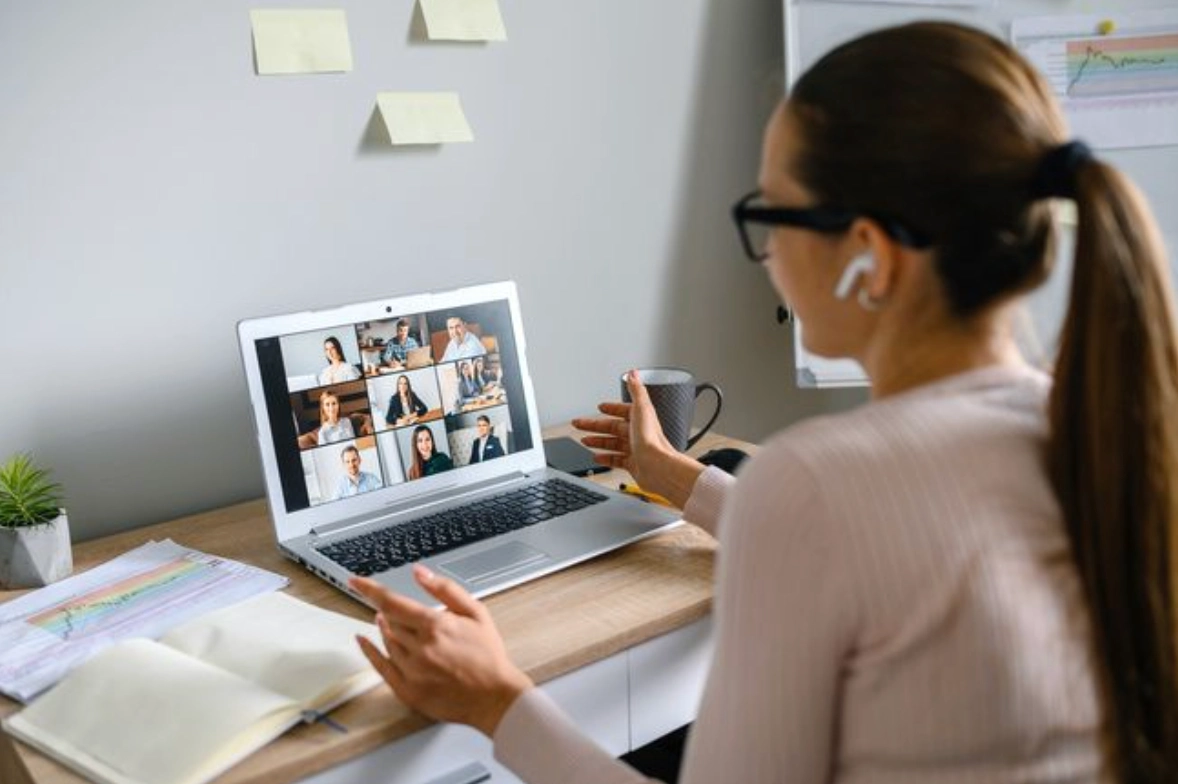Team participating in an online meeting.