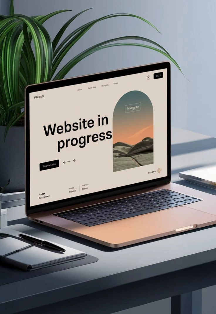 Laptop showing a website under development on a desk.