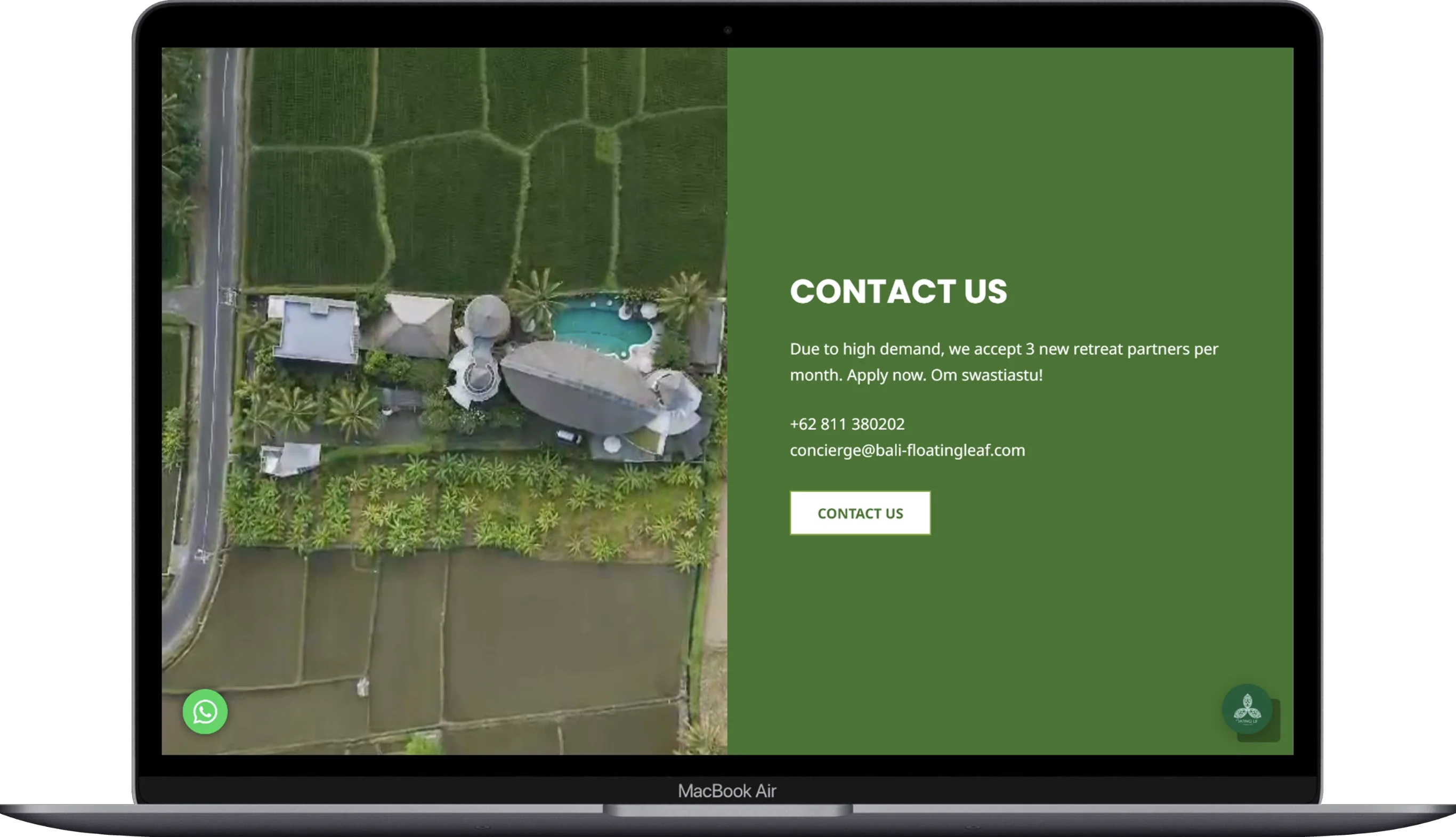 Our Crew page of the Floating Leaf website displayed on a laptop.