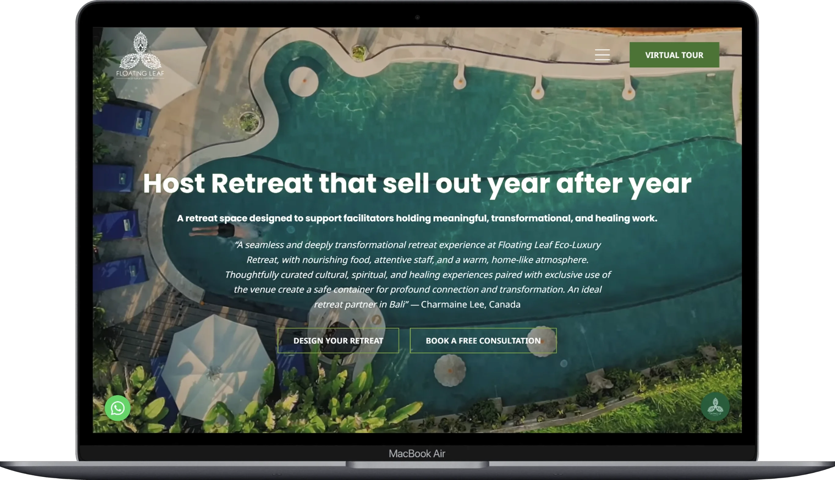 Contact Us page of the Floating Leaf website displayed on a laptop.