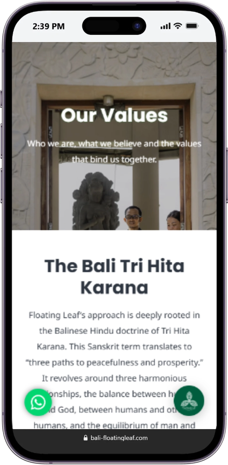 Responsive Homepage of the Floating Leaf website displayed on a mobile device.