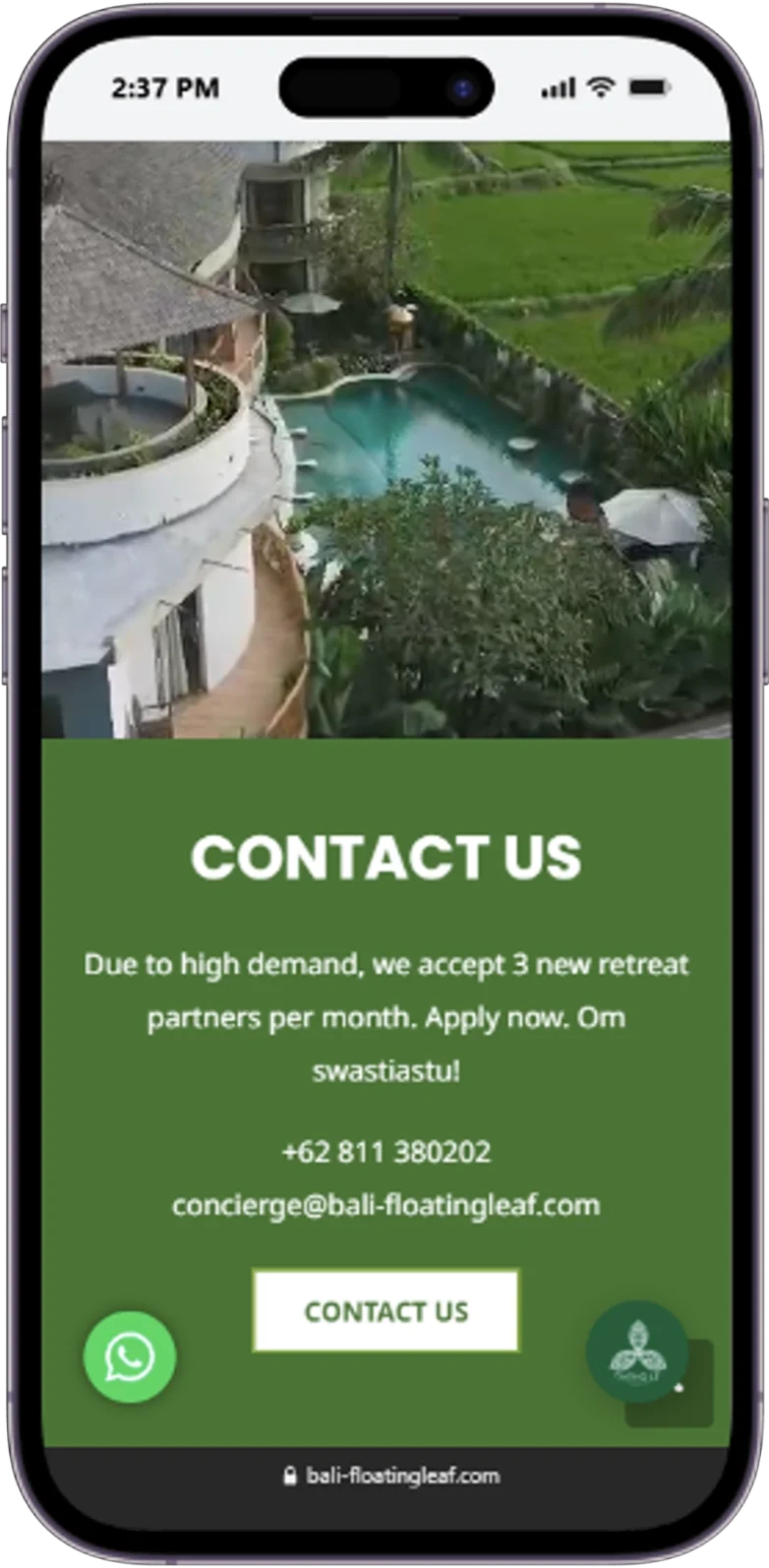 Responsive Our Crew page of the Floating Leaf website displayed on a mobile device.