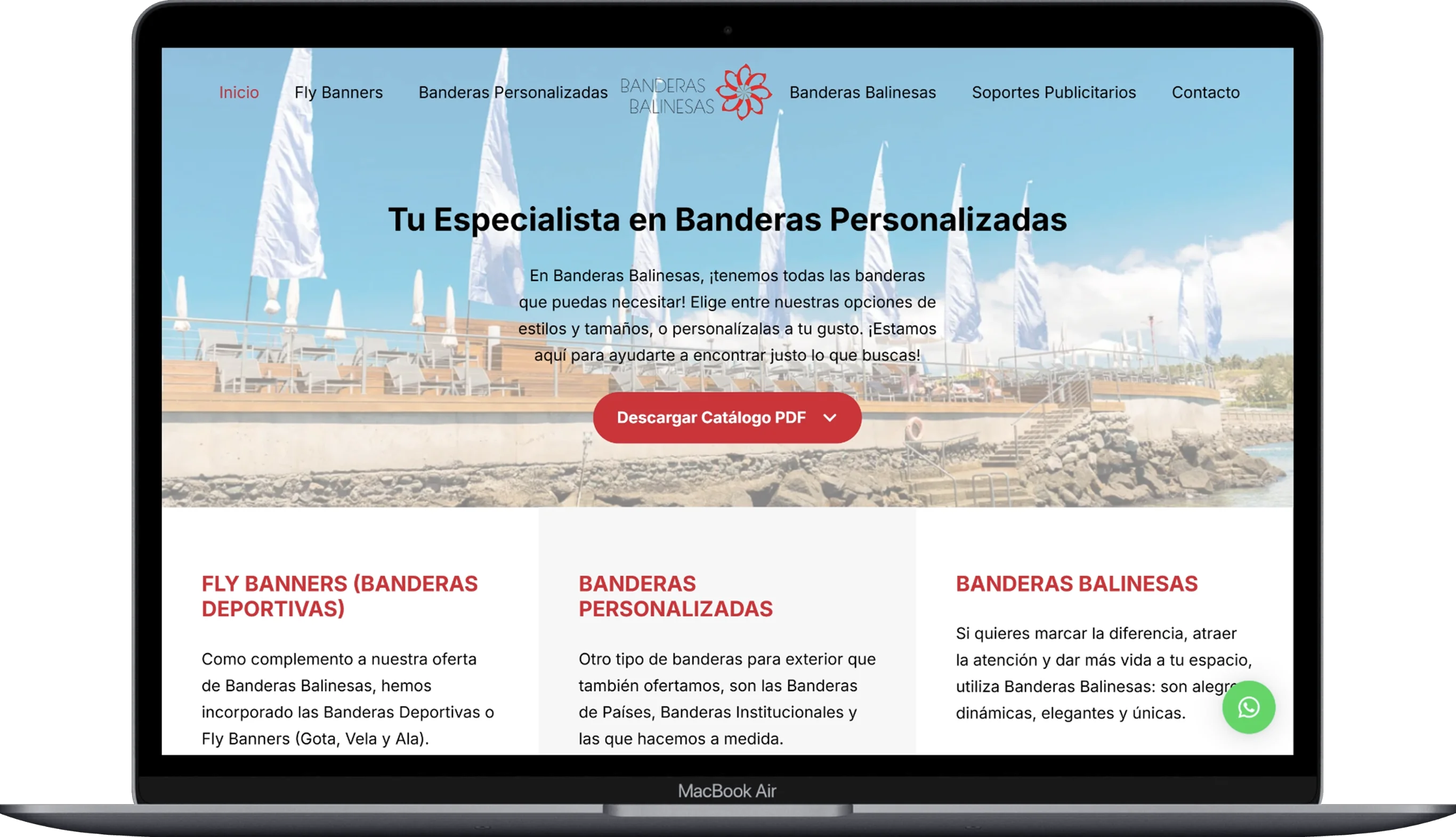 The page of the Banderas Balinesas website displayed on a laptop.