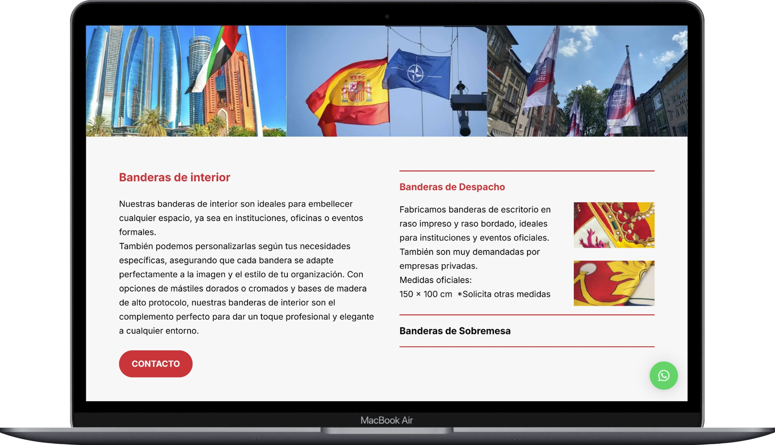 The page of the Banderas Balinesas website displayed on a laptop.