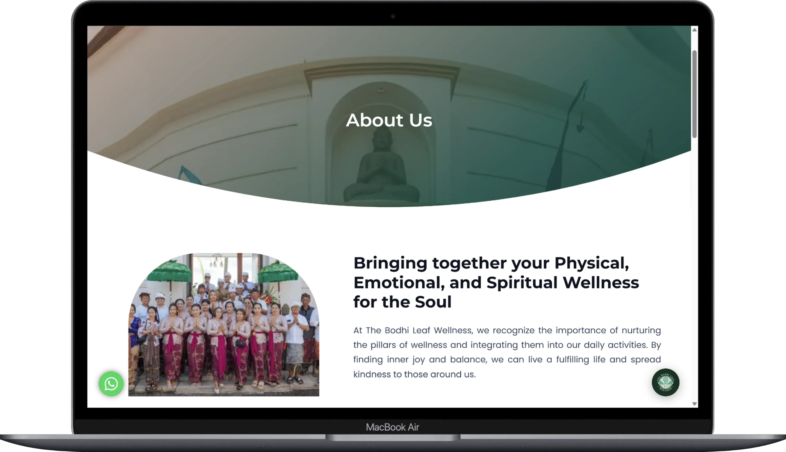 The page of the bodhi-leaf website displayed on a laptop.