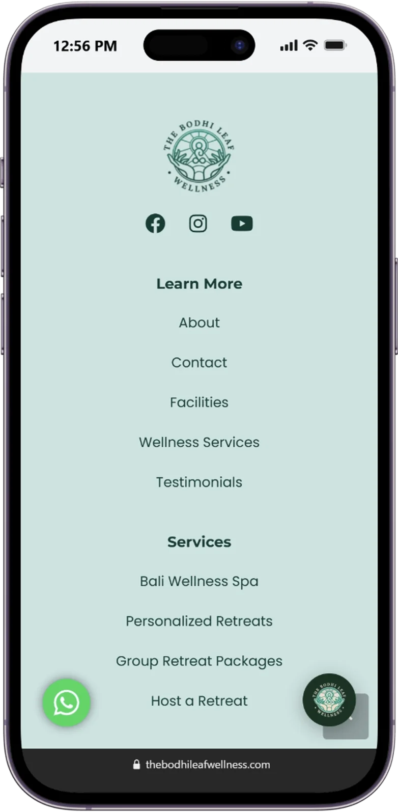 Responsive Contact Us page of the bodhi-leaf website displayed on a mobile device.