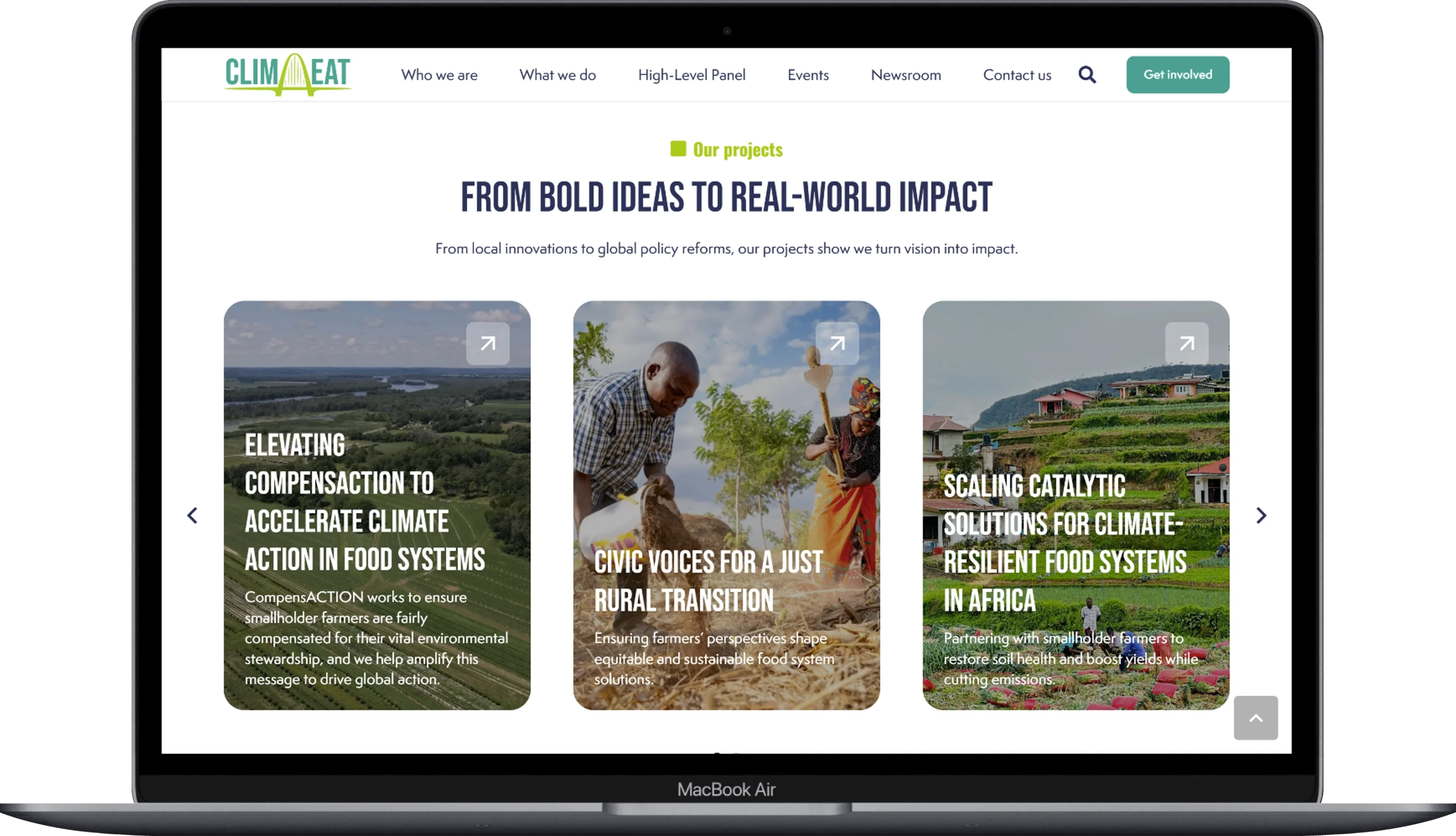 The page of the Clim-Eat website displayed on a laptop.