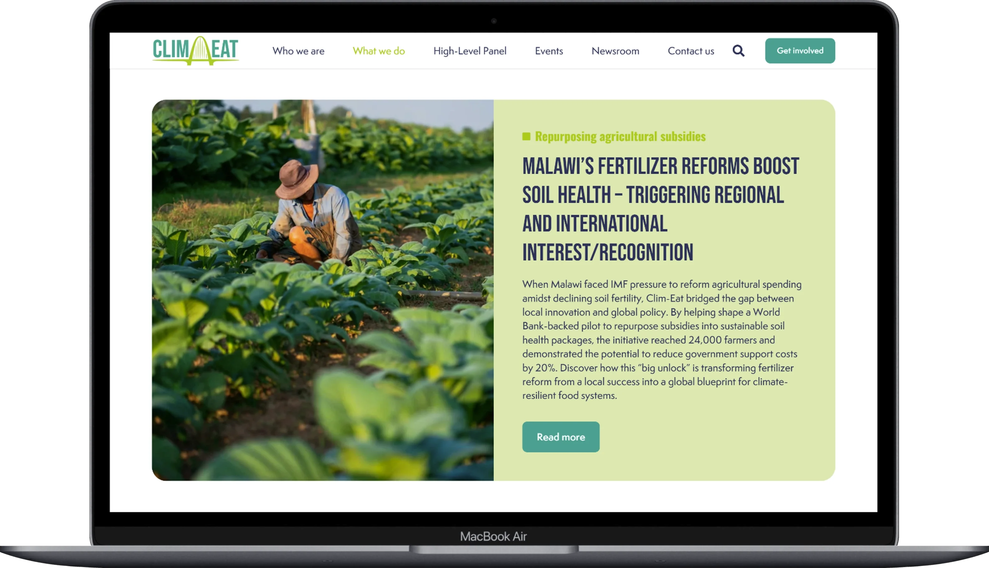 The page of the Clim-Eat website displayed on a laptop.