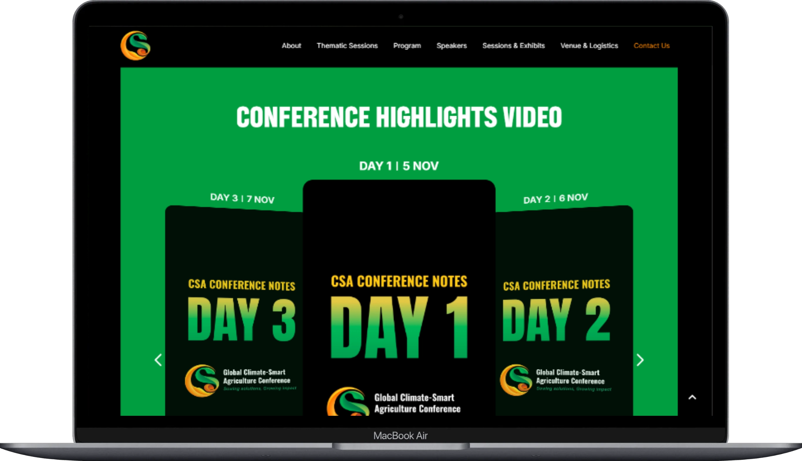 The page of the Global CSA Conference website displayed on a laptop.