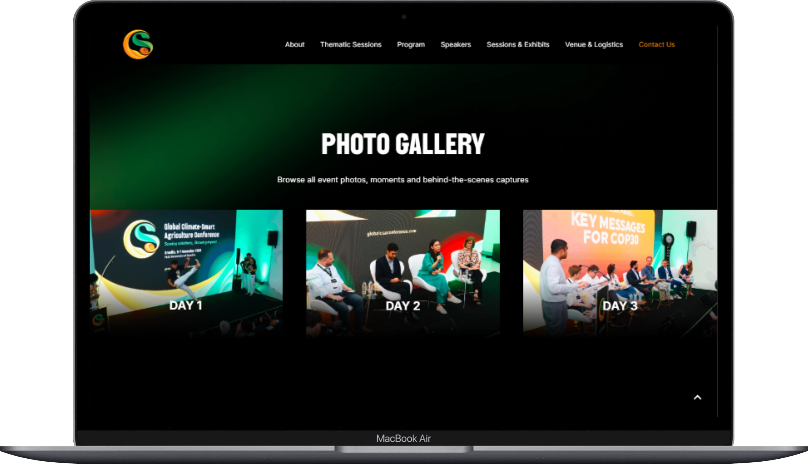 The page of the Global CSA Conference website displayed on a laptop.
