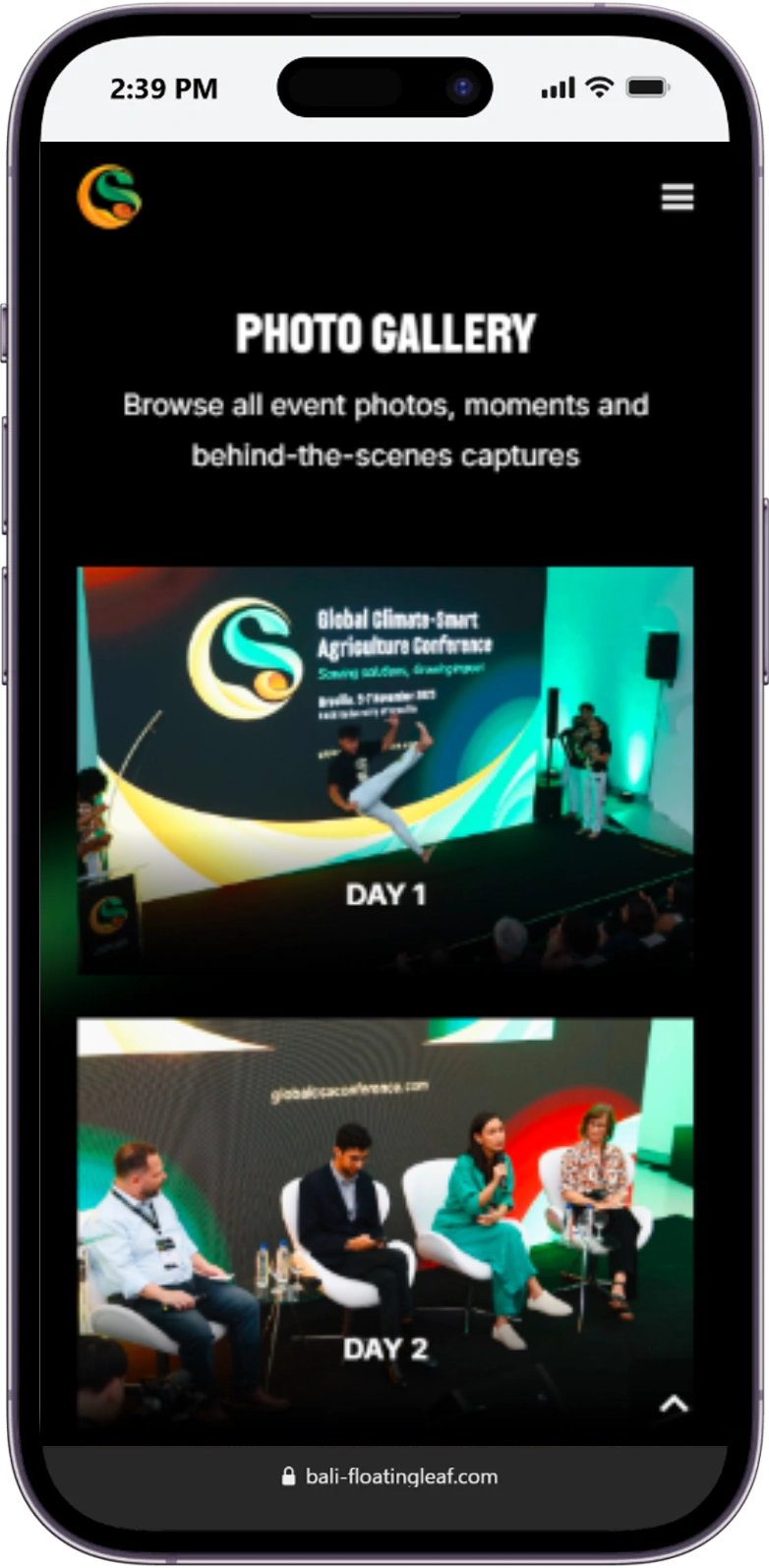 Responsive page of the Global CSA Conference website displayed on a mobile device.