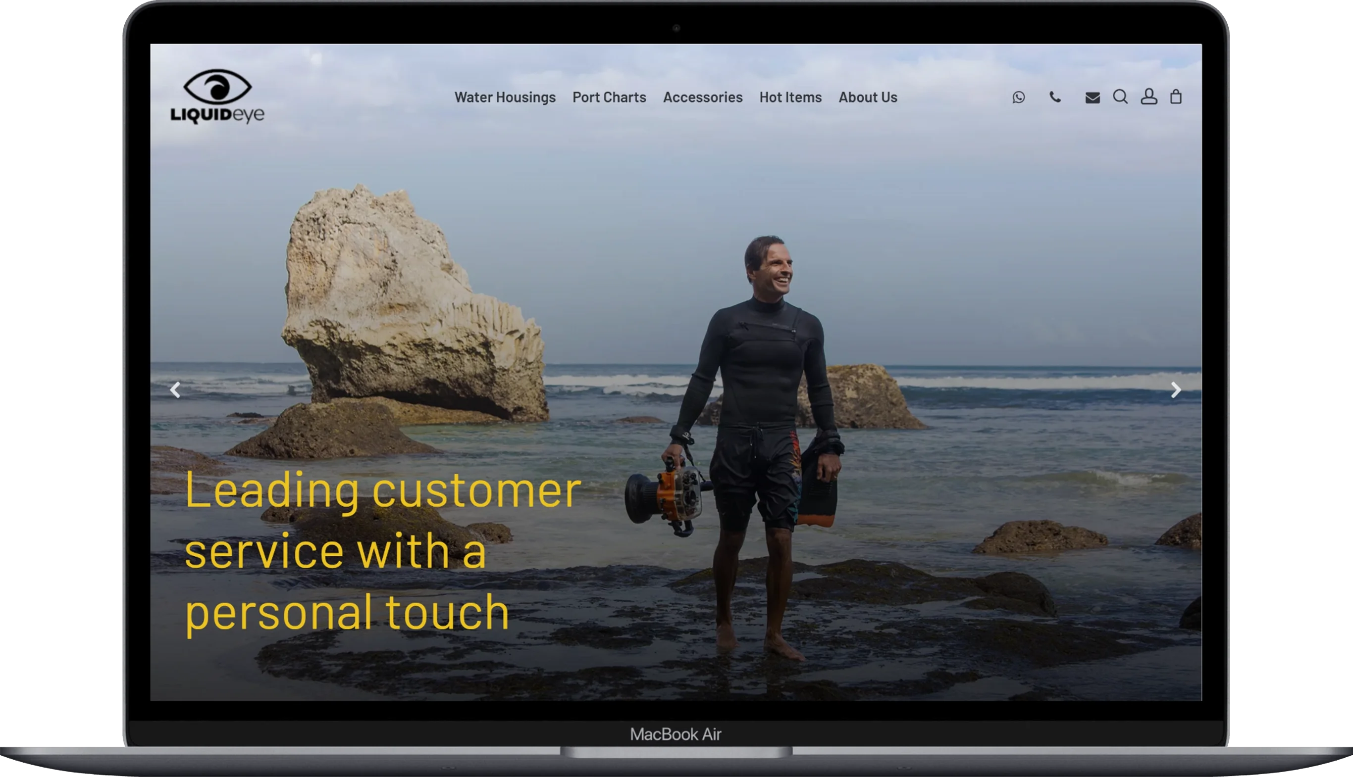 The page of the liquid-eye website displayed on a laptop.
