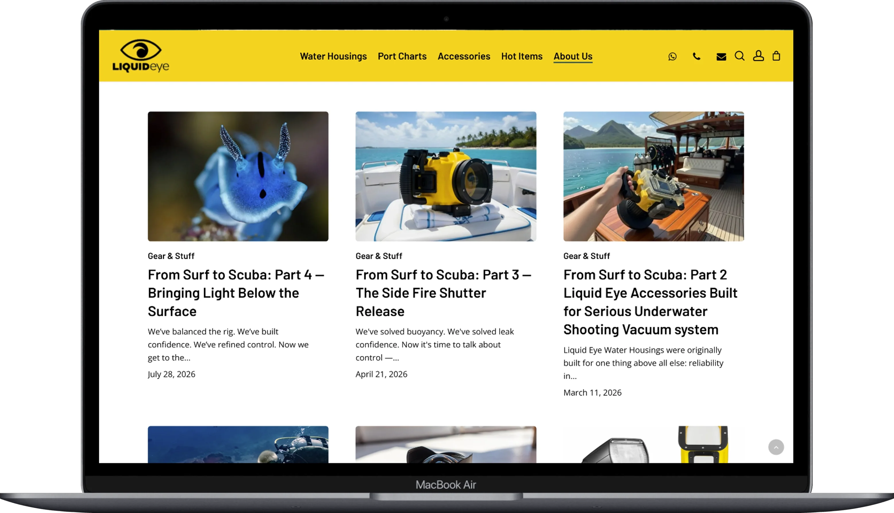 Our Crew page of the liquid-eye website displayed on a laptop.