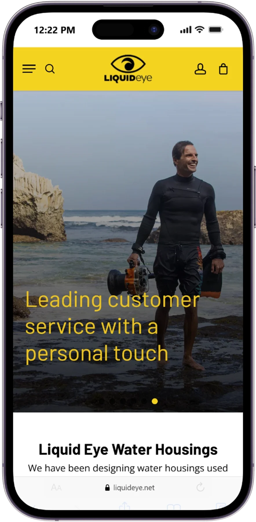 Responsive Homepage of the liquid-eye website displayed on a mobile device.