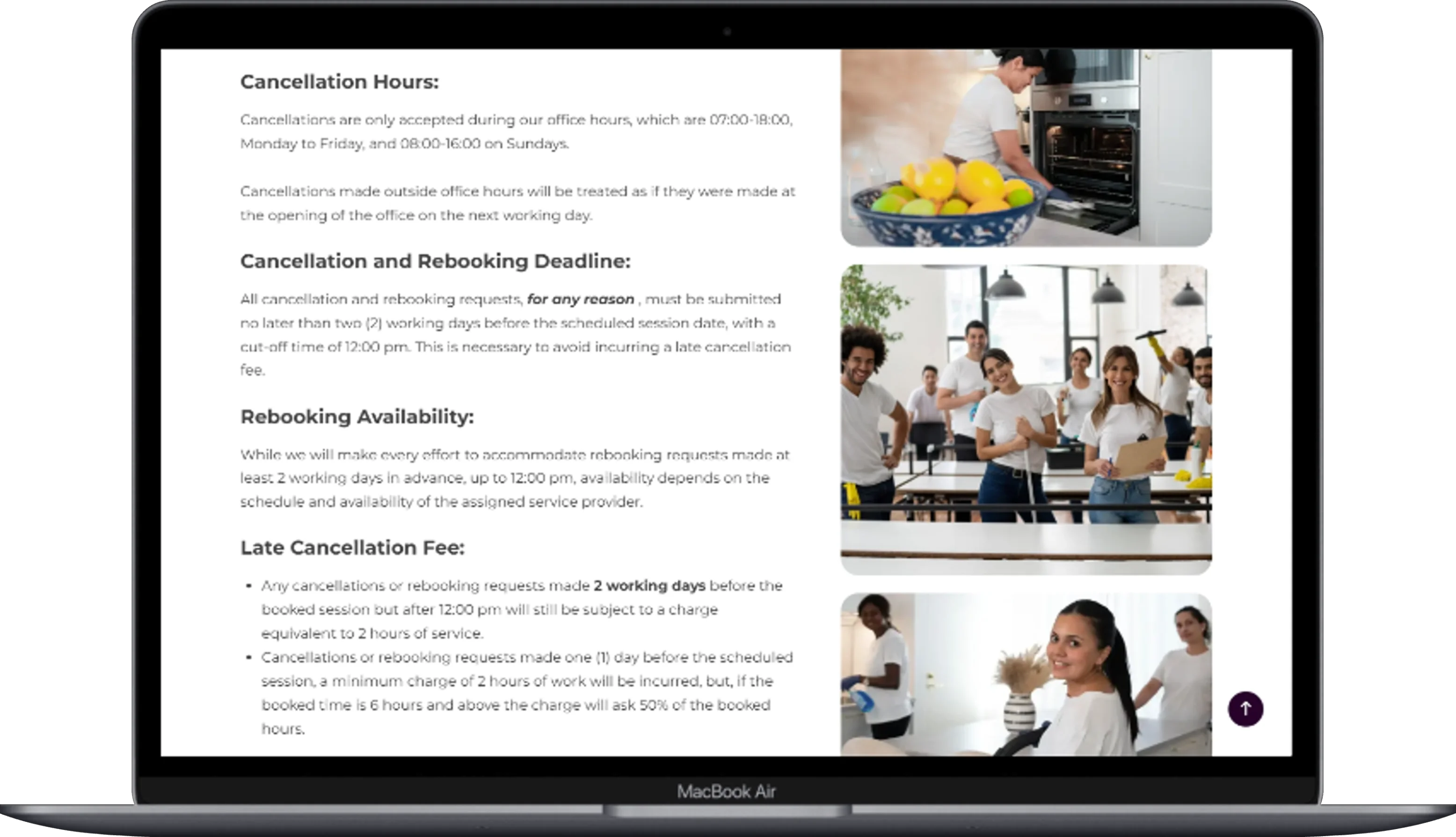 The page of the Malmo Maids website displayed on a laptop.