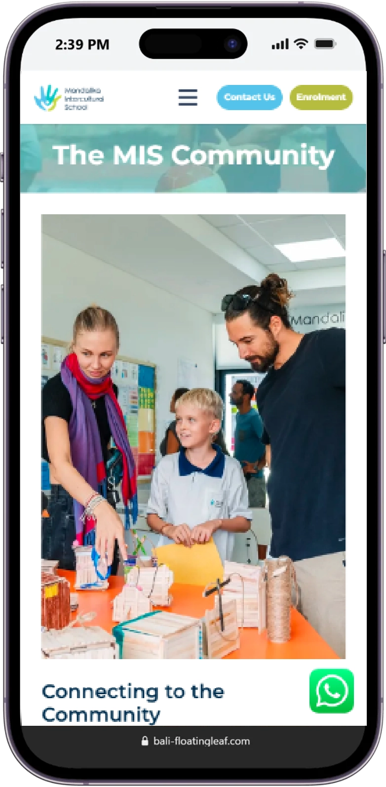 Responsive page of the Mandalika Intercultural School website displayed on a mobile device.