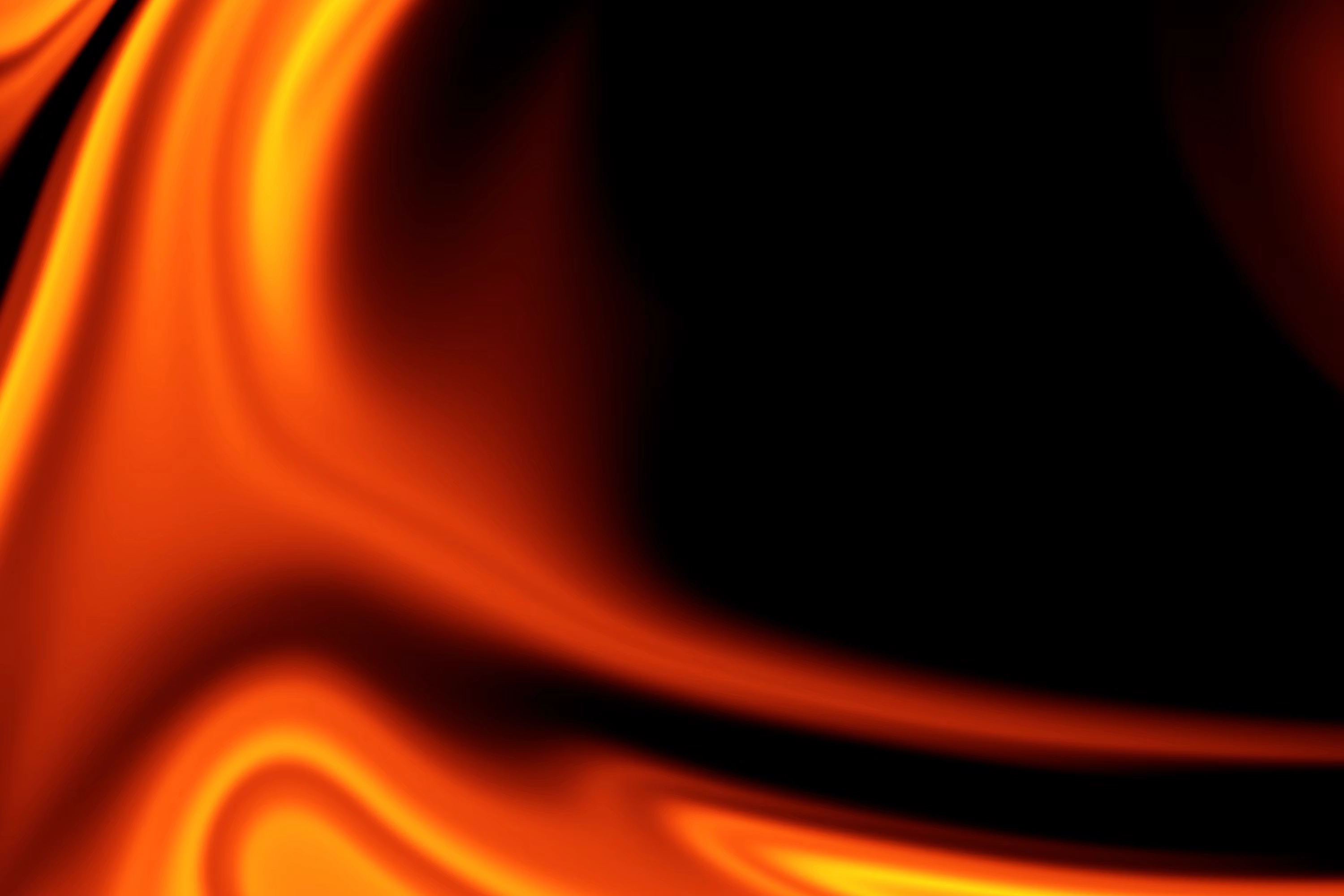 A mesmerizing flow of vibrant orange and yellow light waves blending seamlessly into deep black shadows.