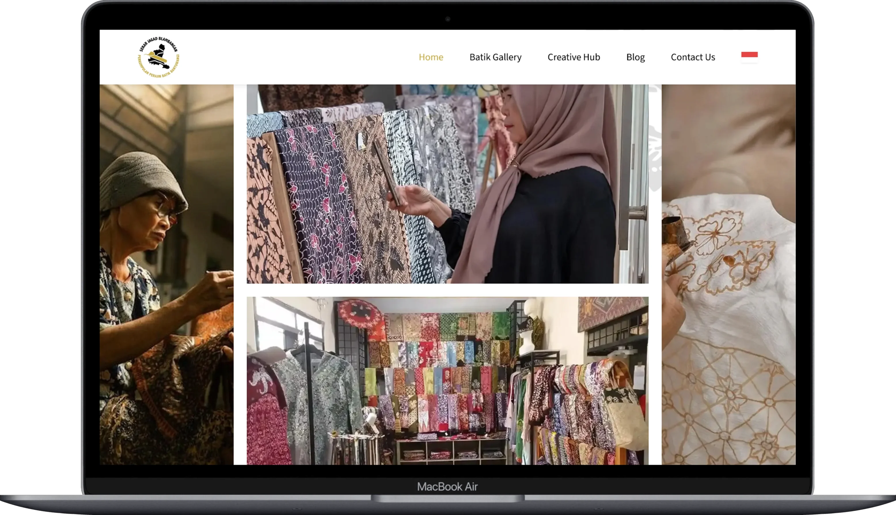 The page of the Sekar Jagad website displayed on a laptop.