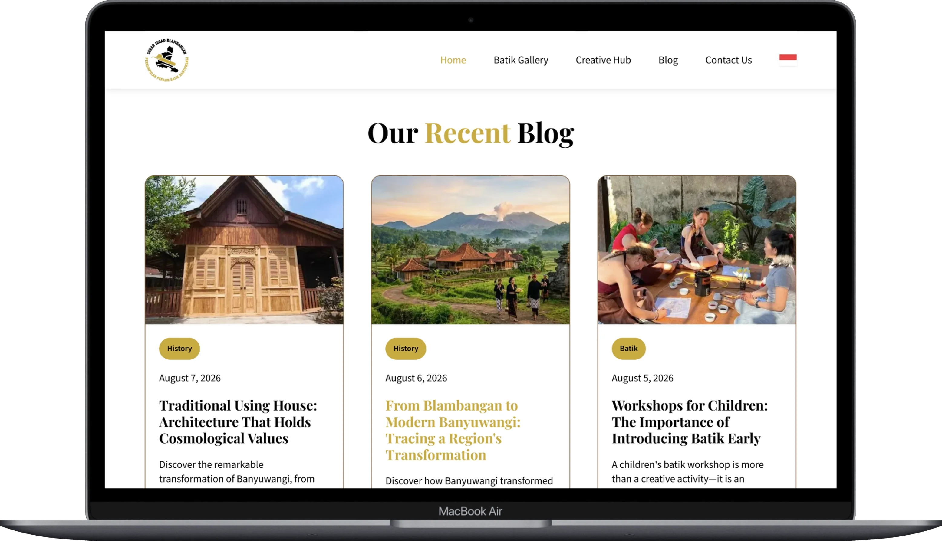 The page of the Sekar Jagad website displayed on a laptop.