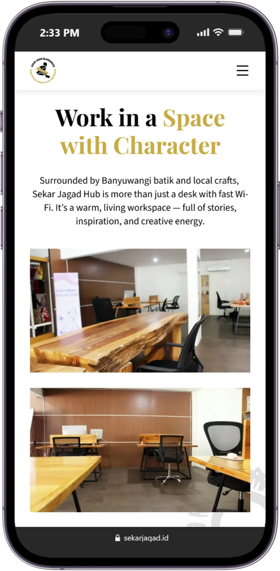 Responsive page of the Sekar Jagad website displayed on a mobile device.