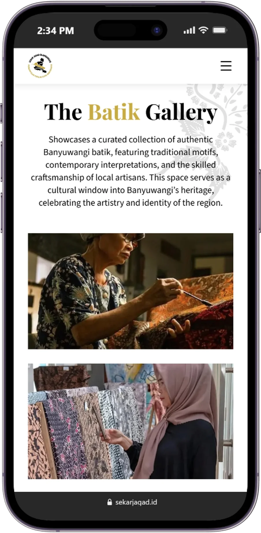 Responsive page of the Sekar Jagad website displayed on a mobile device.