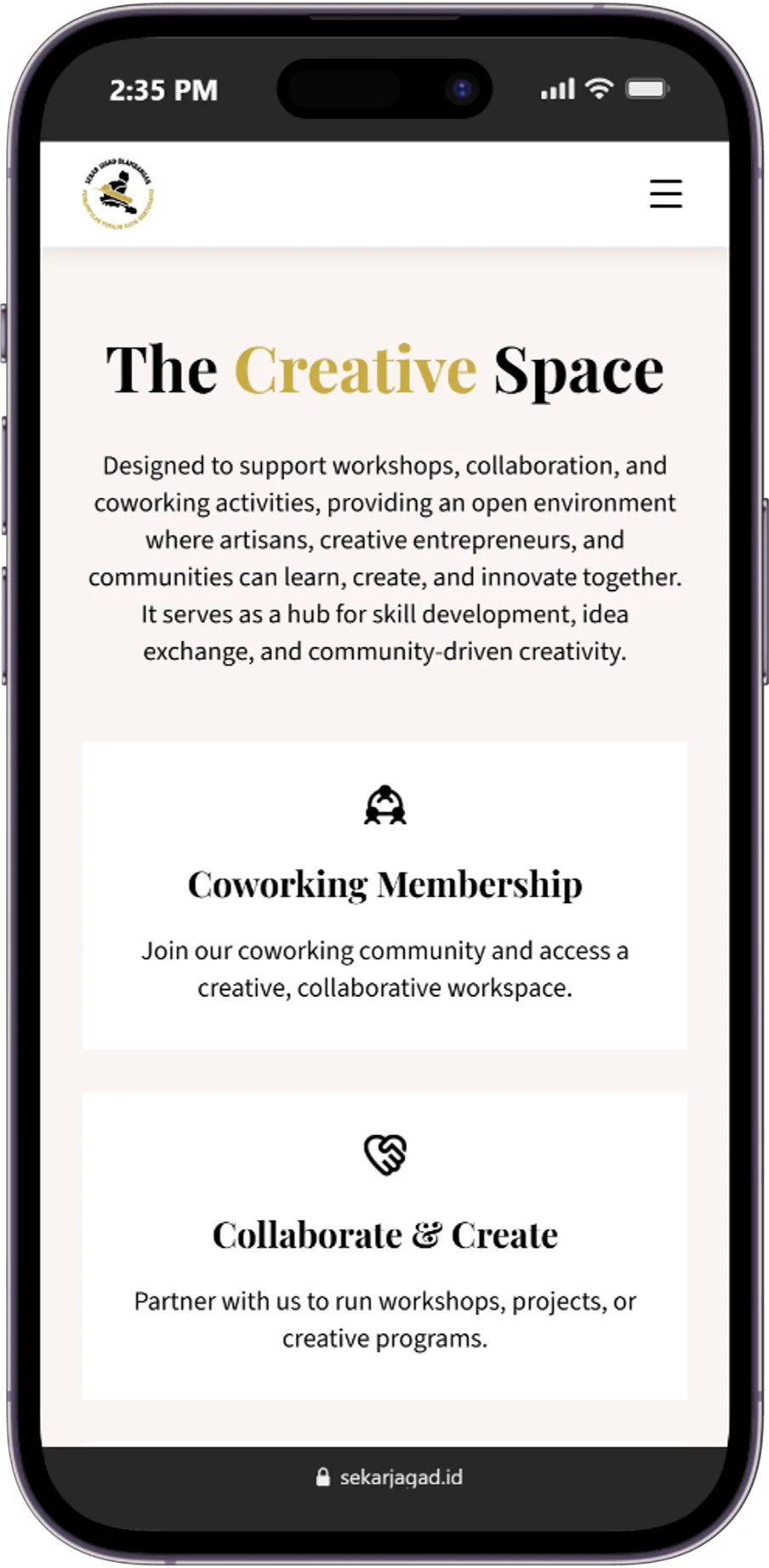 Responsive page of the Sekar Jagad website displayed on a mobile device.