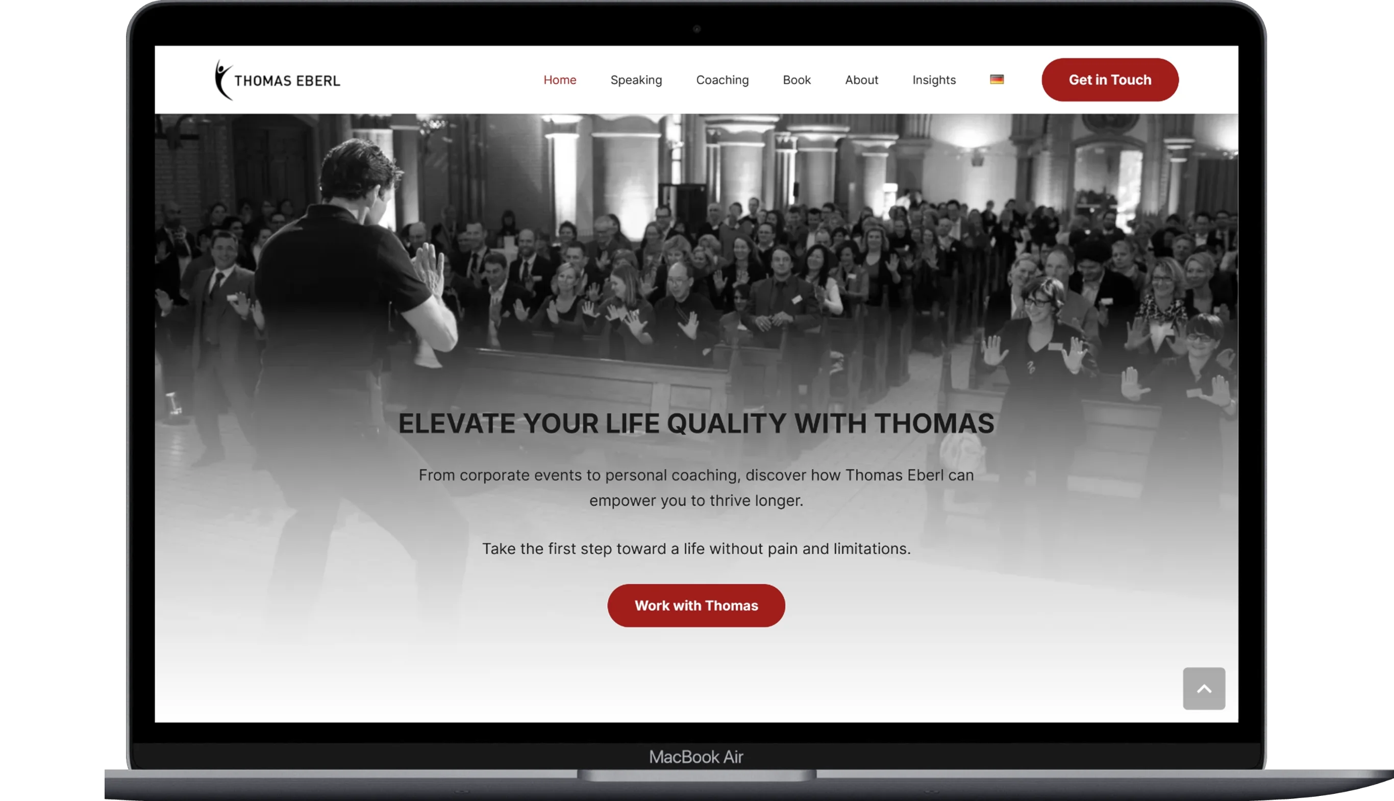 Our Crew page of the thomas-eberl website displayed on a laptop.