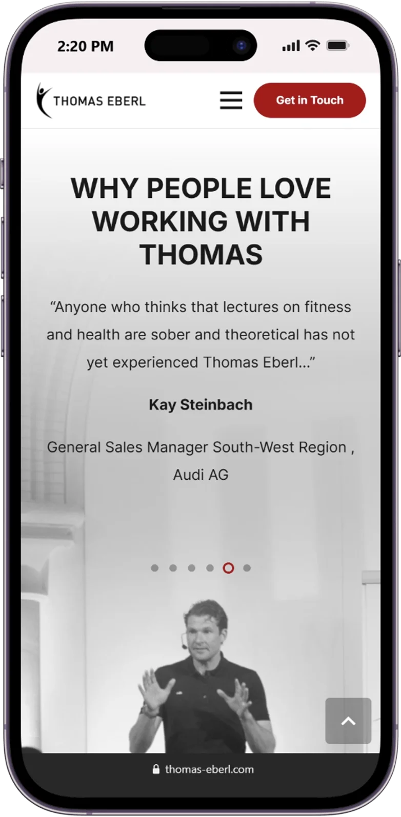 Responsive Our Crew page of the thomas-eberl website displayed on a mobile device.