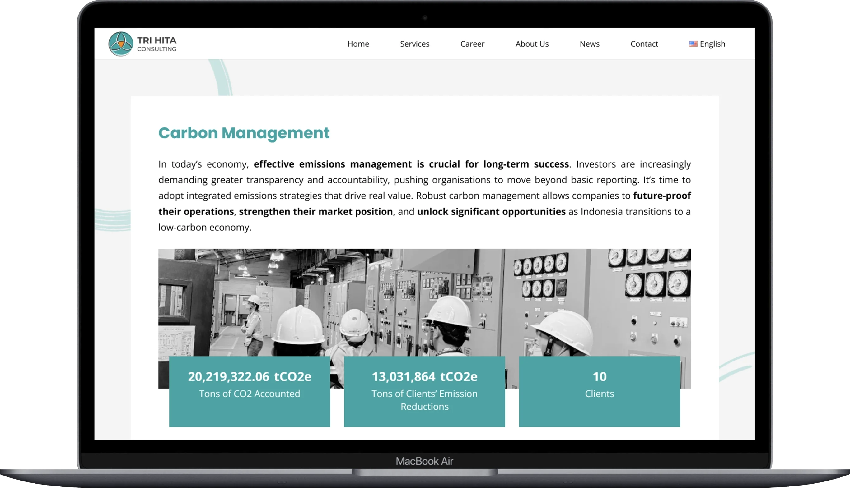 The page of the trihita website displayed on a laptop.