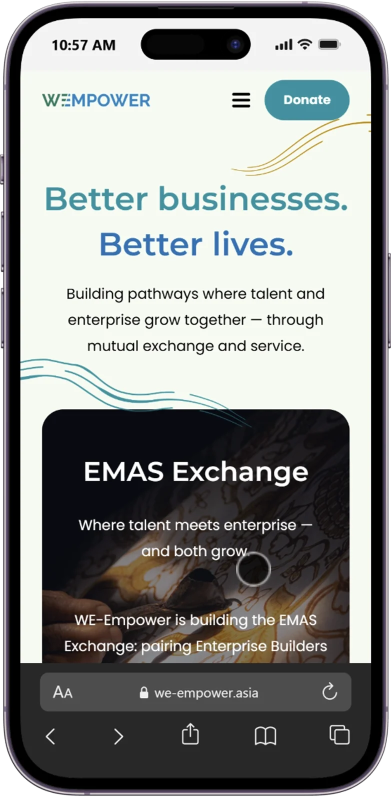 Responsive Homepage of the we-empower website displayed on a mobile device.