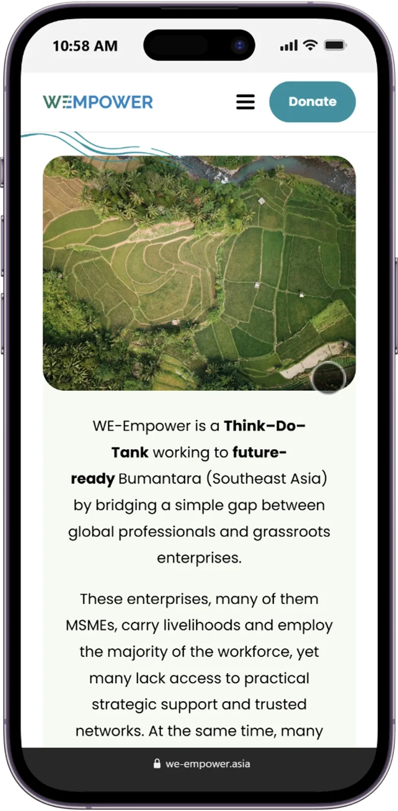Responsive page of the we-empower website displayed on a mobile device.