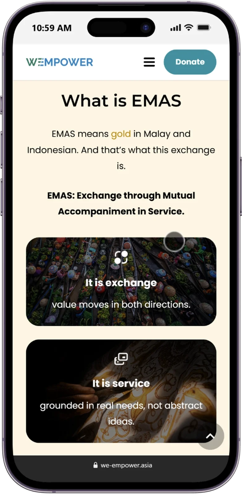 Responsive Our Crew page of the we-empower website displayed on a mobile device.