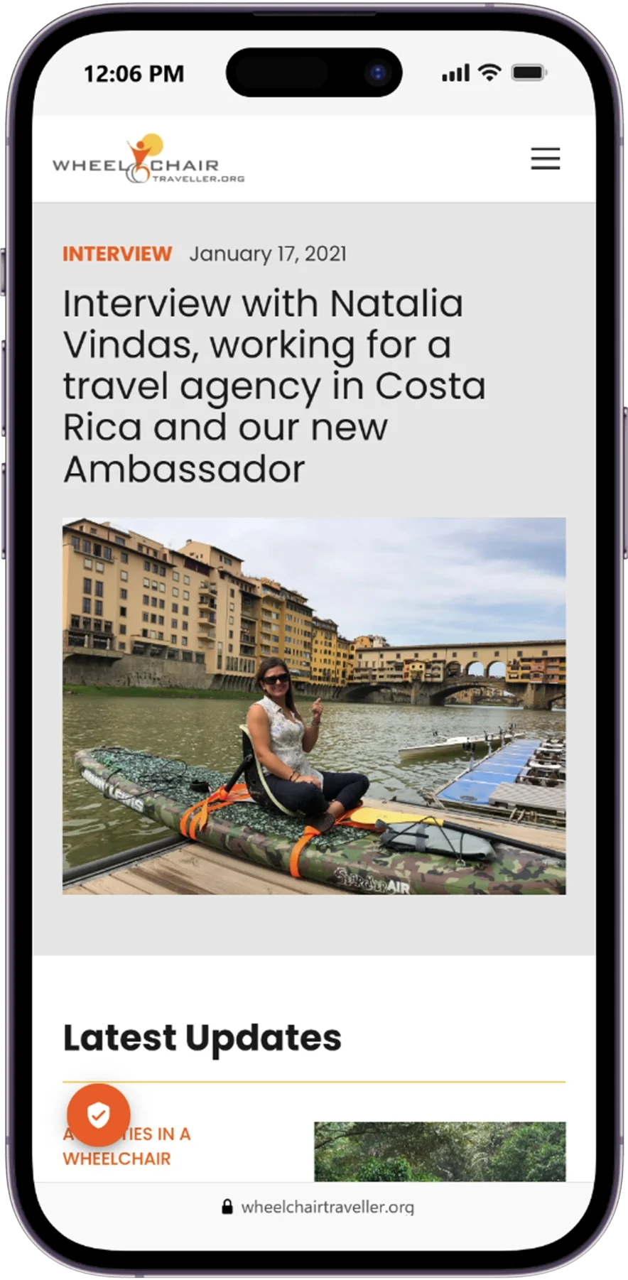Responsive Homepage of the wheel-chair website displayed on a mobile device.