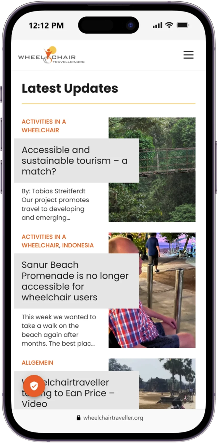 Responsive Our Crew page of the wheel-chair website displayed on a mobile device.