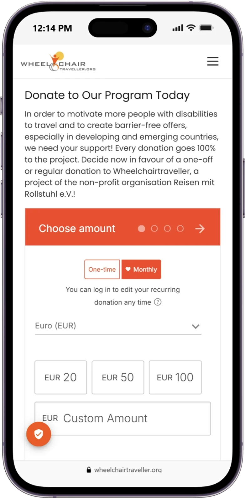 Responsive Contact Us page of the wheel-chair website displayed on a mobile device.